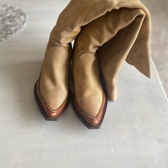 New Free People Sterling Western Tall Boots Tan Suede Leather Size 37.5 - Picture 7 of 13